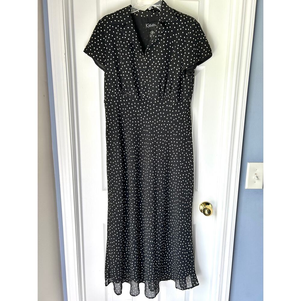 Polka Dot Midi Shirt Dress 90s black